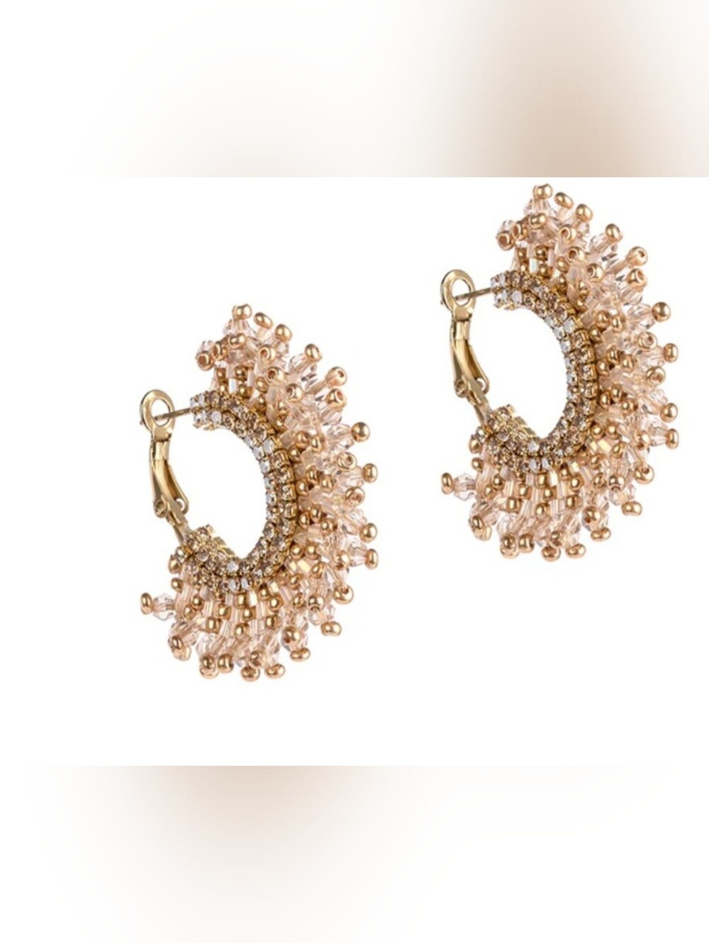 Gold Hoop Earrings with Blush Pink Bead Fringe